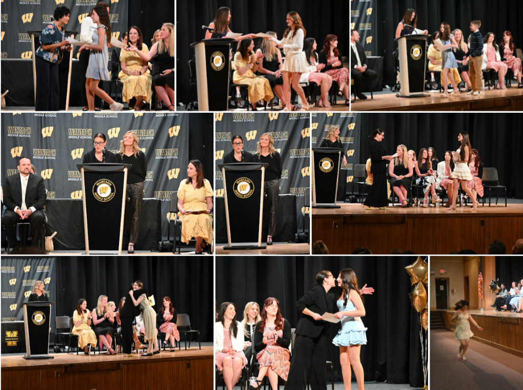 students receiving awards on stage